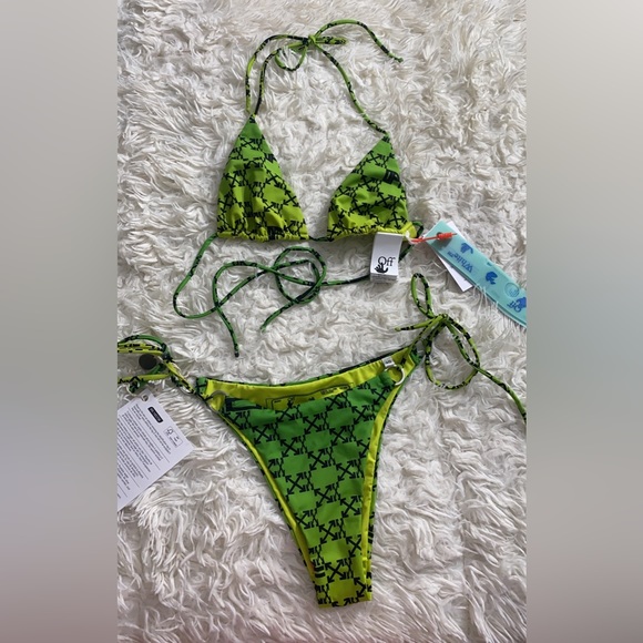 Off-White Side Tie Triangle Bikini Set Blue Green Yellow Ombré US 4 Off-White - Picture 4 of 9